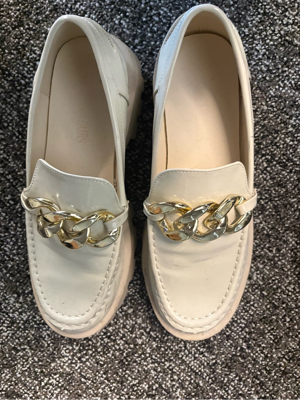 Chain-Trim Cream Platform Loafers - Women
